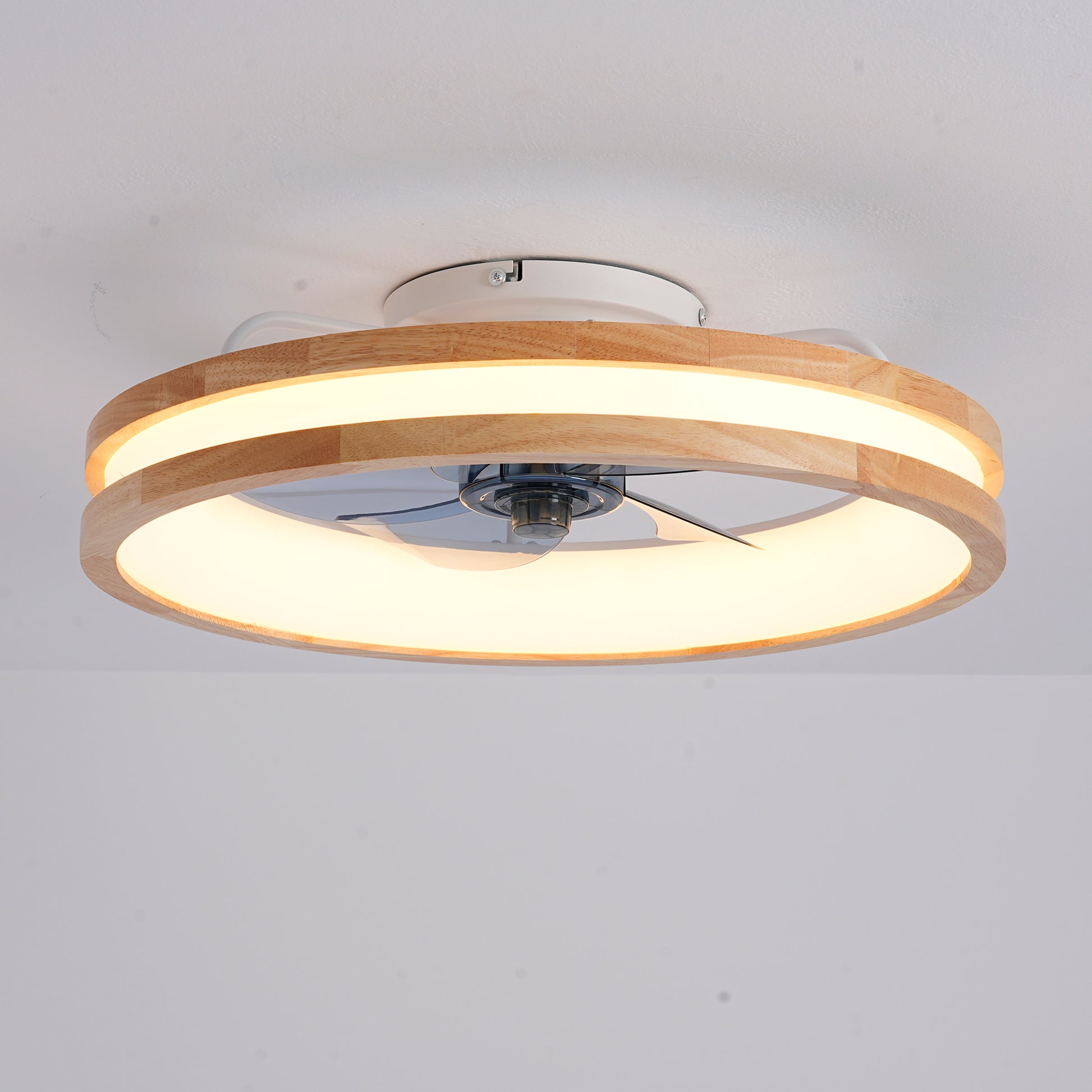 Ceiling Fans with Kit,LED Light Source and Remote Control, 3000-6500K Dimmable Modern Flush Mount LED Fan Light, 6 Speeds, Quiet DC Motor For Living room, Bedroom,Kitchen----Natural Wood + White image 2