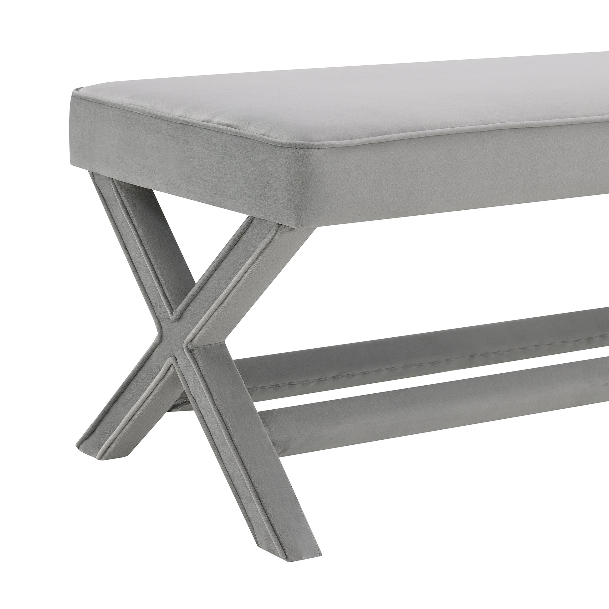 Comfort Double Bench Upholstered in Velvet Fabric,Stool with Stylish X-Crossed Legs,Comfort Cushion with piping,Velvet Light Grey image 6