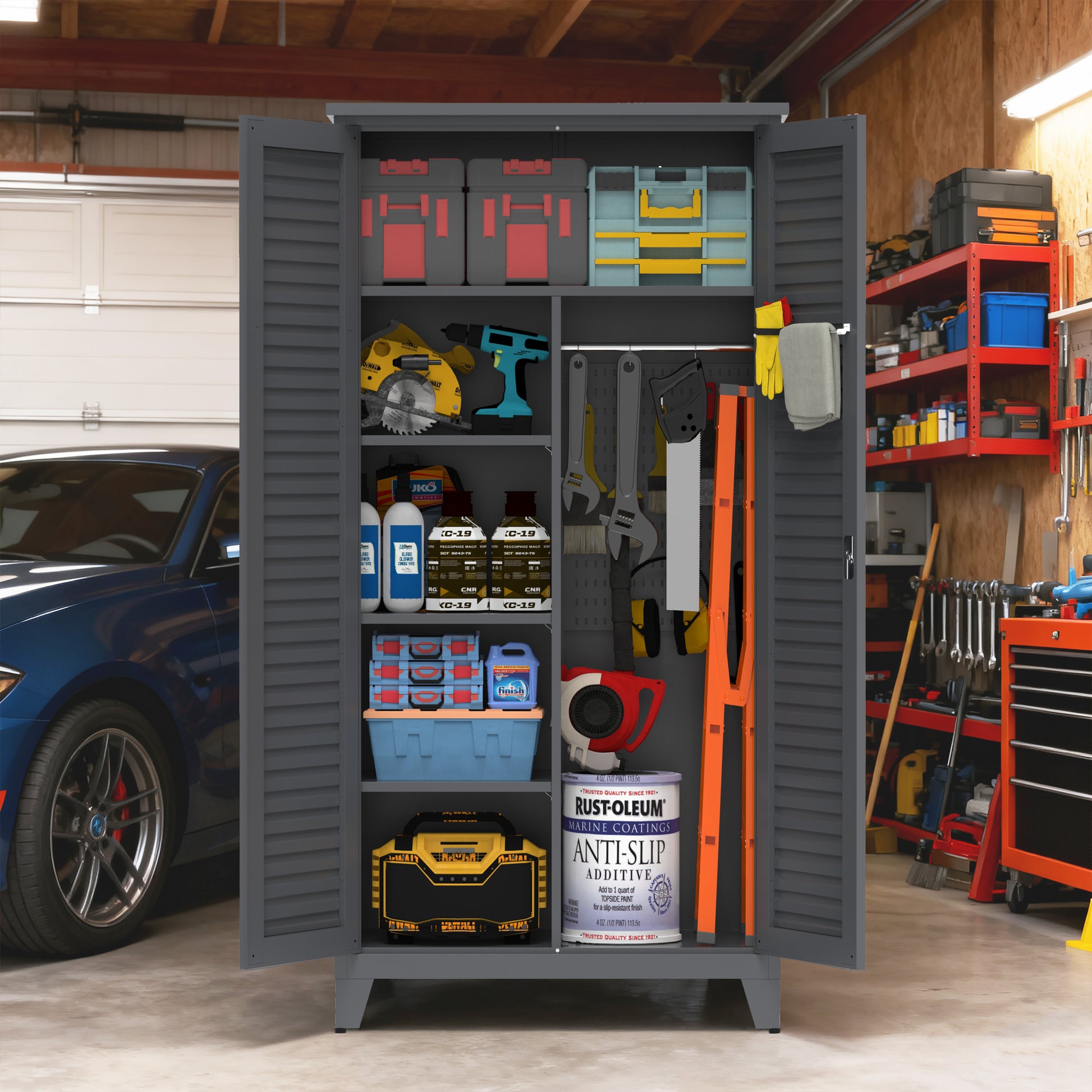 73'' Tall Metal Tool Storage Cabinet, with Ample Storage Space for Garage,Warehouse,Garden,Office, Living Room,Bathroom,Utility Room (Slate) image 11