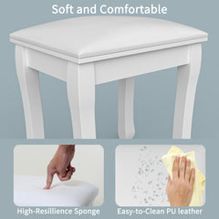 Vanity Stool Makeup Bench Dressing Stool with Cushion and Solid Legs,White
