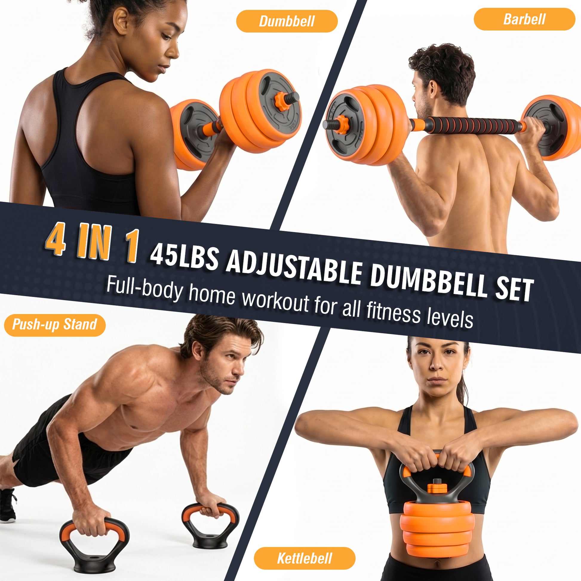 66LB Adjustable Dumbbell Set, 4-in-1 Convertible Weights, Dumbbells, Barbell, Kettlebells for Home Gym Workouts image 8