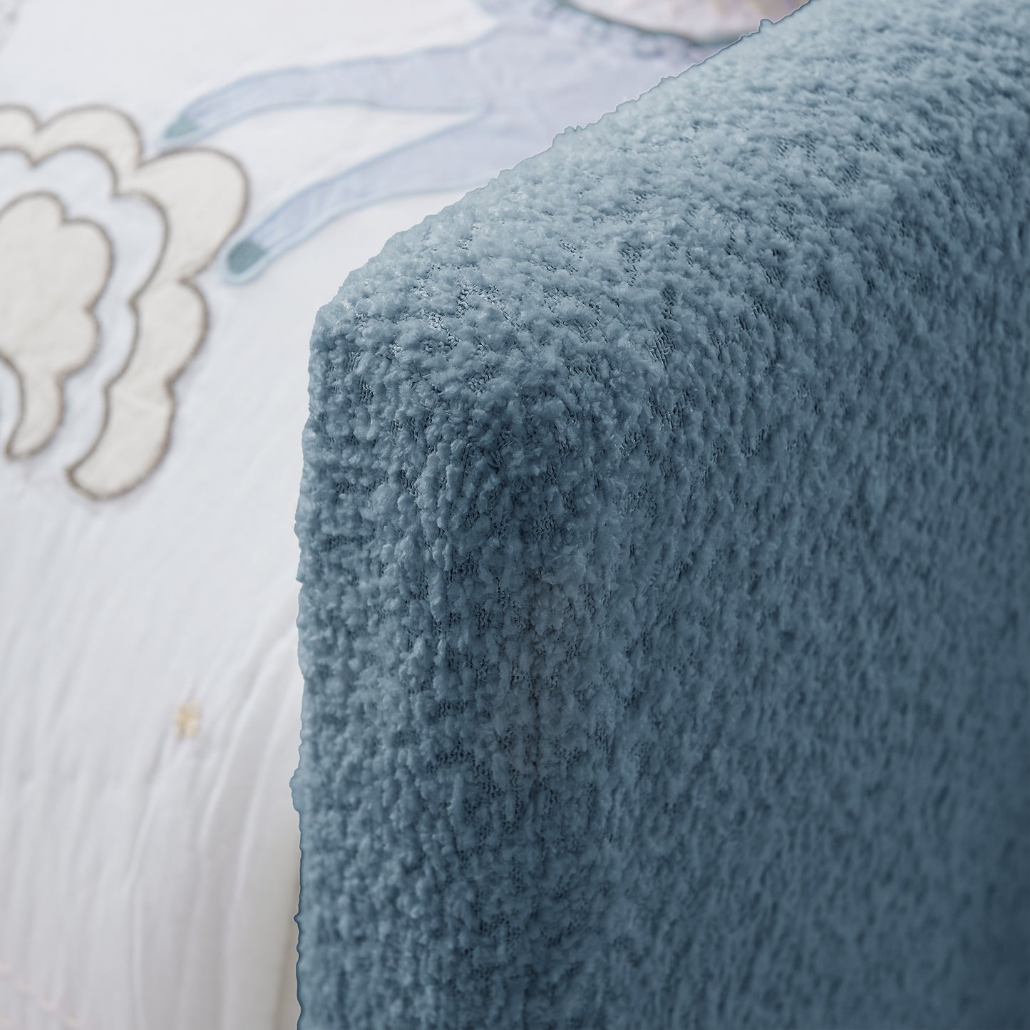 Twin Size Upholstered Platform Bed with Cute Rabbit Ear Shaped Headboard, with Safety Rail and Pocket, Boucle Fabric image 5