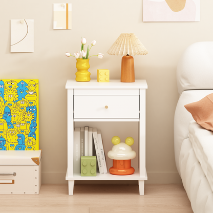 26.77''H Wooden Nightstand with One Drawer One Shelf for Kids, Adults, White+Golden handle image 12