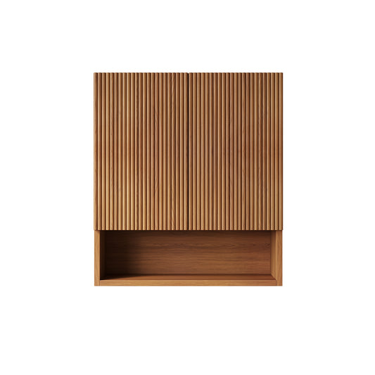 TOBI 26" Wall-Mounted Striped Bathroom Cabinet, with Doors, Shelf and Open Storage Compartment Over The Toilet Storage Cabinet for Bathroom, Kitchen, Laundry Room, Brown Oak Woodgrain Color image 1