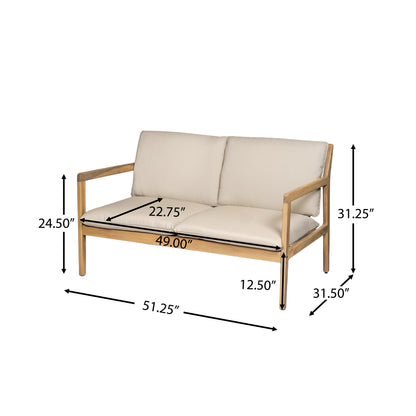 Outdoor Acacia Wood Loveseat with Coffee Table, Light Teak Frame, Beige Cushion image 5