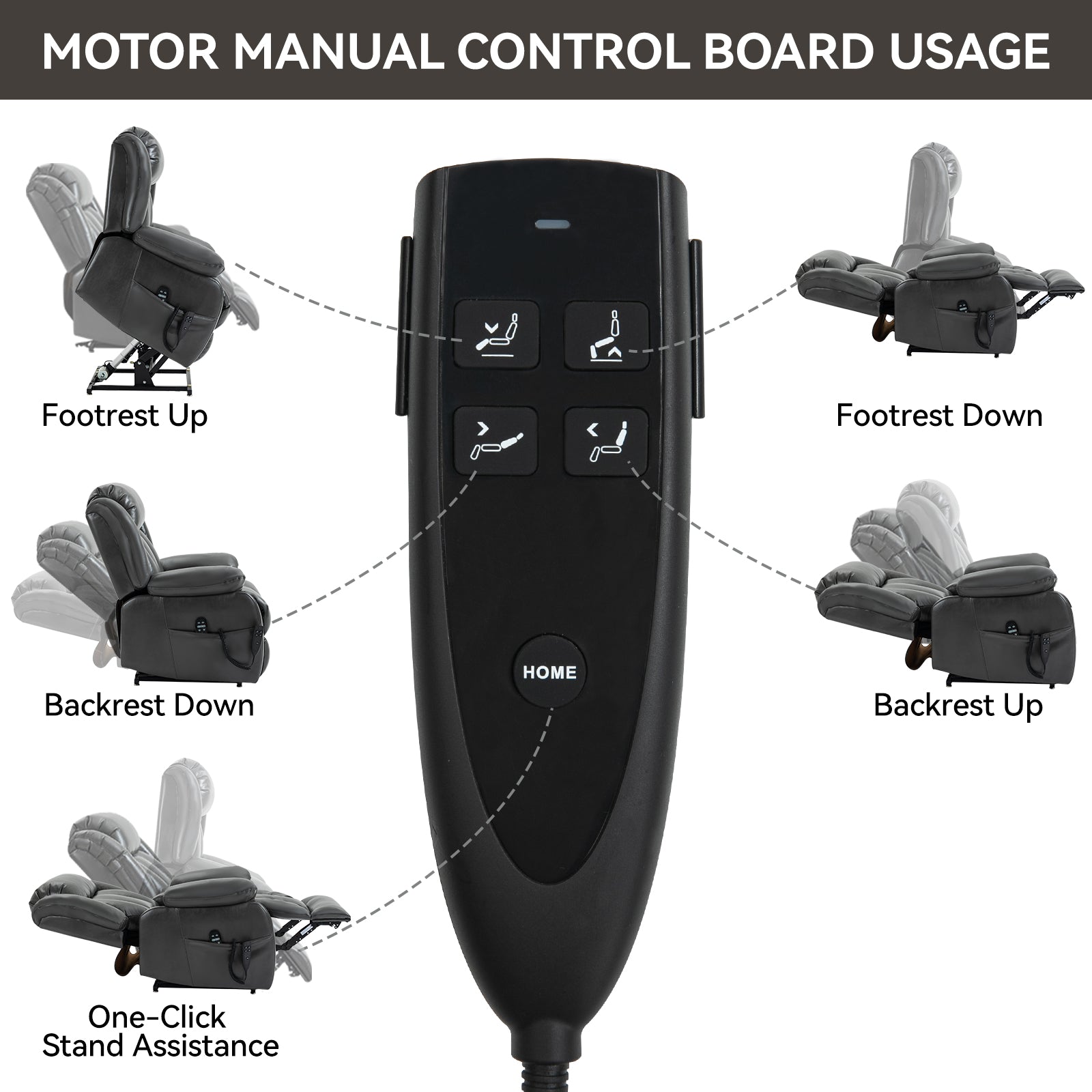 Dual Motor Infinite Position Up to 350 LBS Electric Medium size Leatheraire Grey Power Lift Recliner Chair with 8-Point Vibration Massage and Lumbar Heating image 7