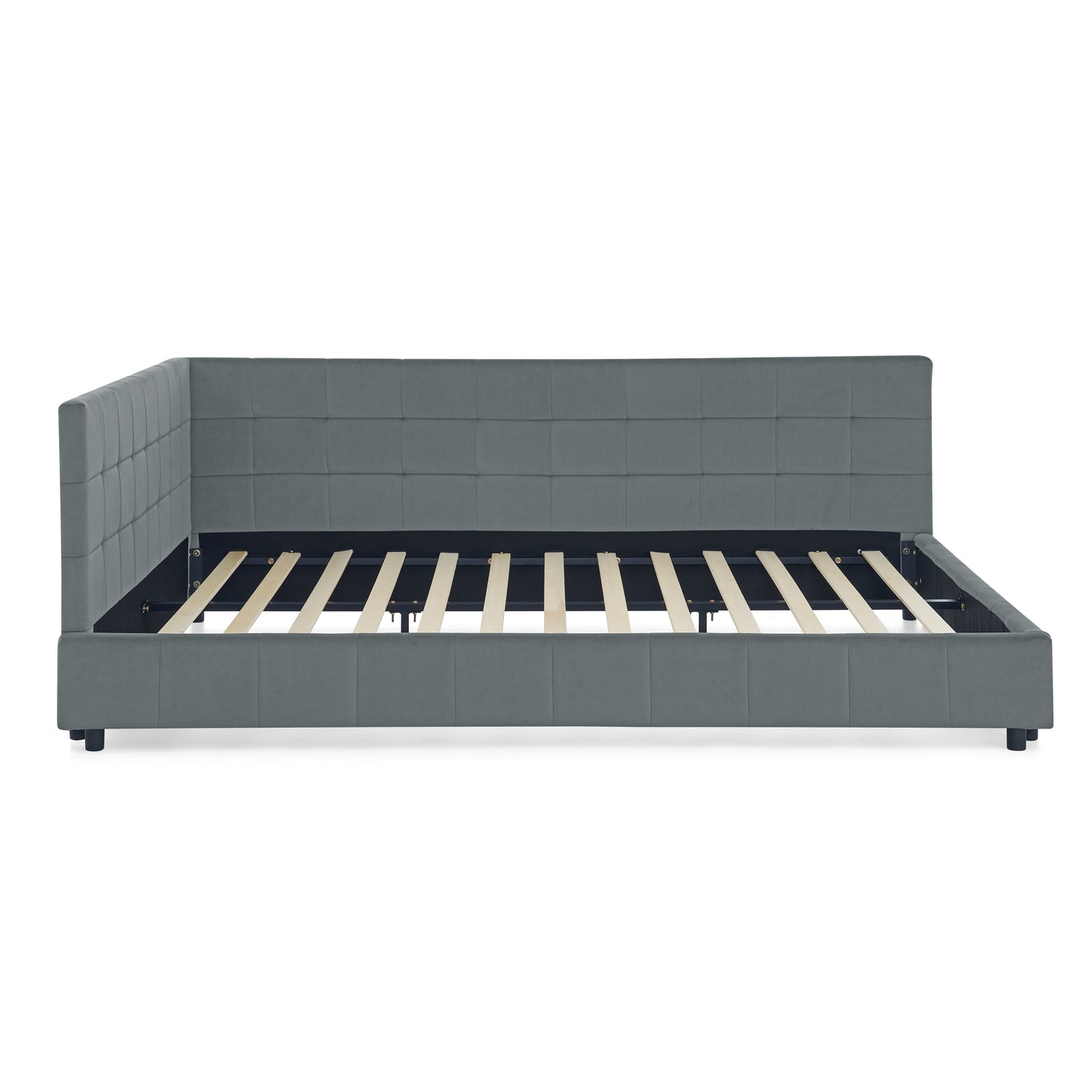 Queen Size Upholstered Tufted Bed Frame, Sofa Bed Frame with Comfortable Backrest and Armrests, Queen Size Bed for Bedroom, Living Room,Velvet, GREY(85.5''*64.5''*30.5'') image 11