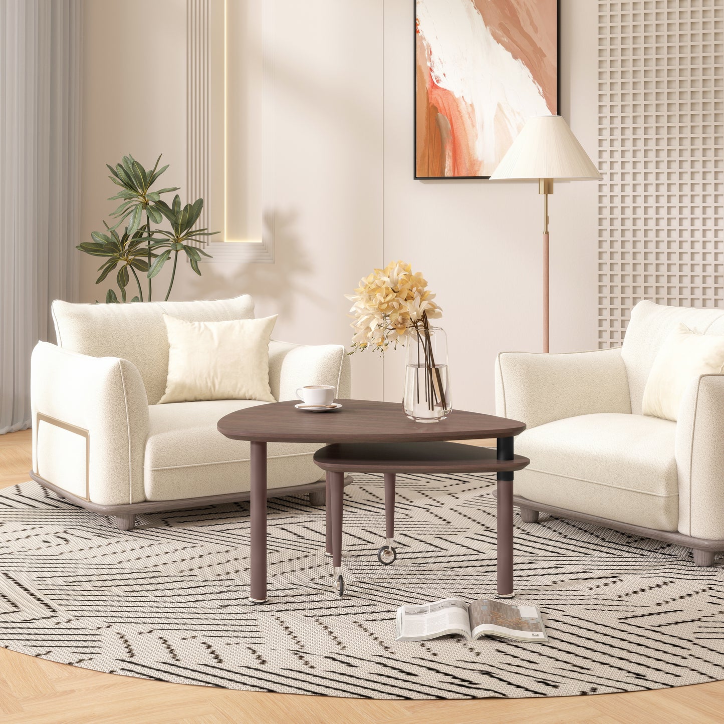 360 degree Rotatable modern Coffee Table for Living Room, solid wood legs with simply assemble Cocktail Table, Rotating Modern Apartment Wood Furniture Walnut / Black / Grey Brown / White image 9