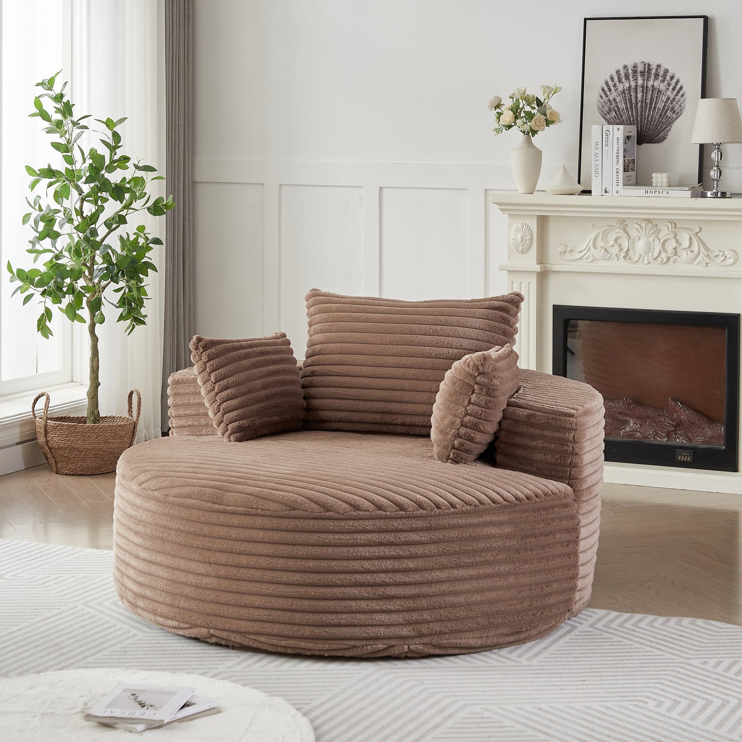 55'L Corduroy Sponge single sofa,No Assembly Required,Fluffy Modern Sleeper Chair for Living room, Bedroom, Lounge and Projection Room(Not a swivel chair.) image 3