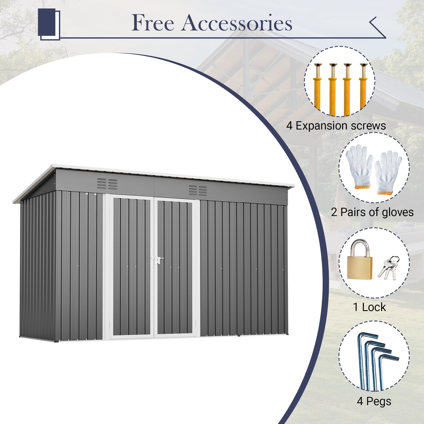 10'x4' Outdoor Metal Storage Shed for Garden Tools Lockable Door With Floor Frame image 8