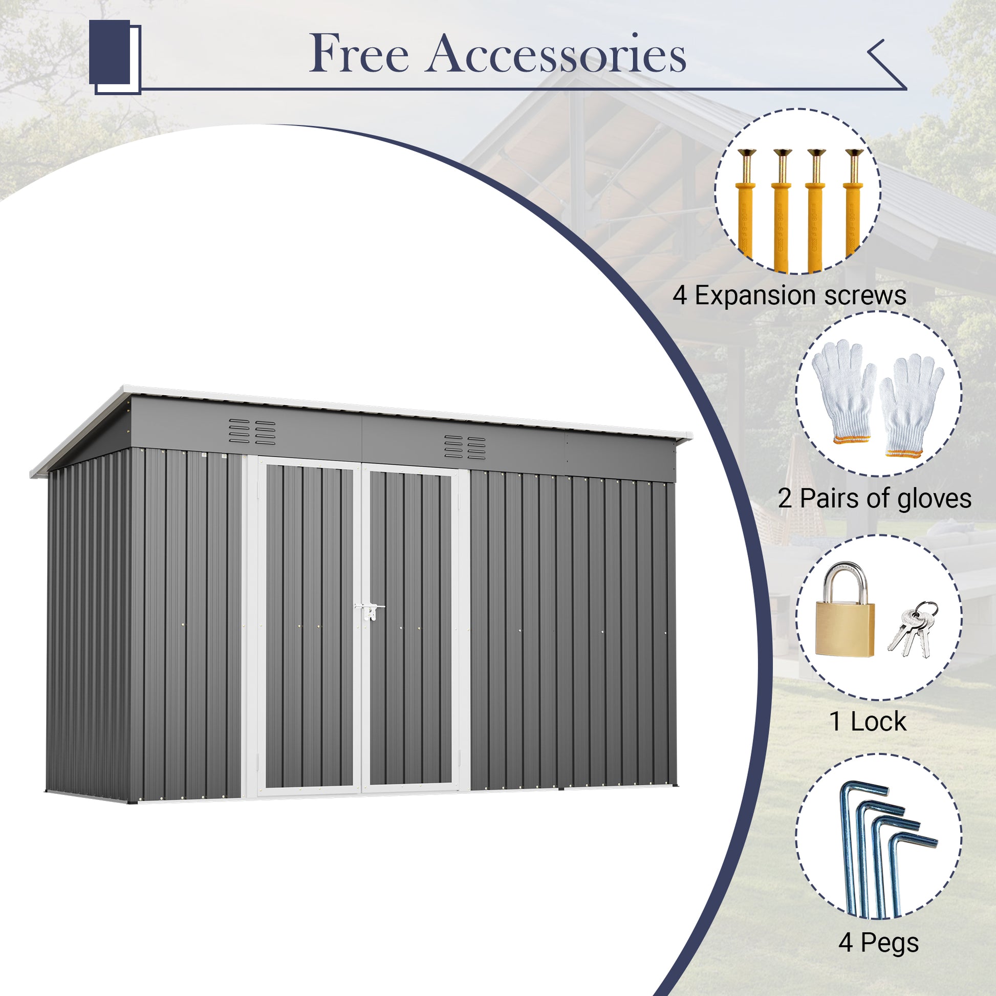 10'x4' Outdoor Metal Storage Shed for Garden Tools Lockable Door With Floor Frame image 8