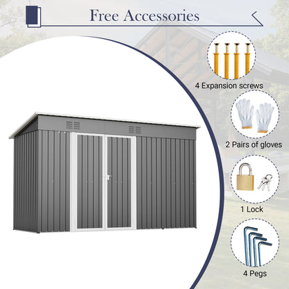 10'x4' Outdoor Metal Storage Shed for Garden Tools Lockable Door With Floor Frame image 8