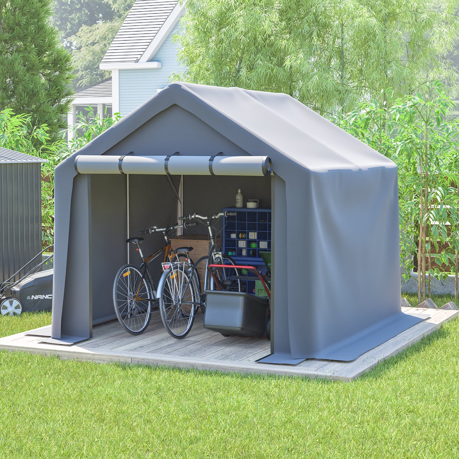 8x8 FT Multi-Purpose Outdoor Shelter Waterproof & UV-Resistant with Roll-Up Doors image 8