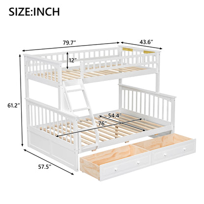 Twin over Full Bunk Bed with Drawers, Convertible Beds, White image 9