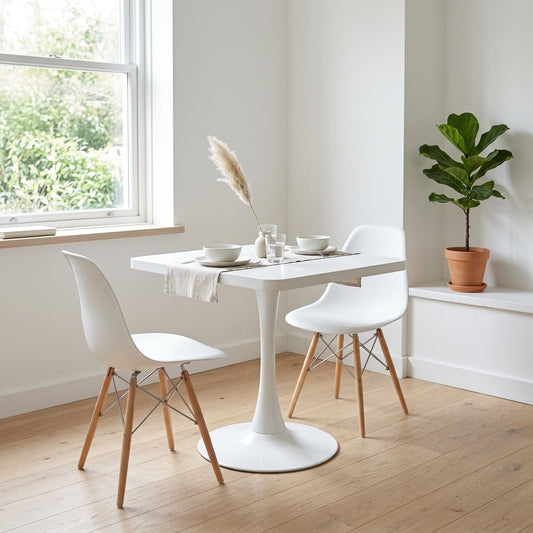Square Dining Table, 27.6" Tulip Table with Thickened Edge Decor Tabletop & Metal Pedestal, Mid Century Modern Bistro Table for Kitchen, Small Places, Living Room, Cafe (WHITE Color) image 1