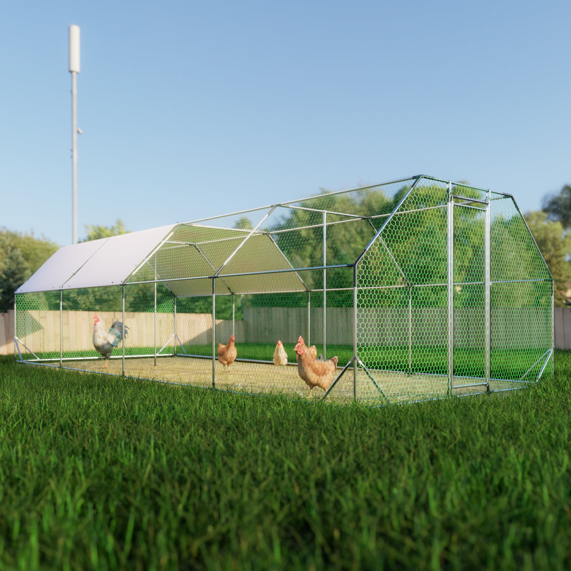 9.94 ft. x 25.68 ft. Galvanized Large Metal Walk in Chicken Coop Cage Farm Poultry Run Hutch Hen House image 1