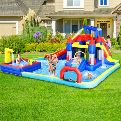 10 in1 Inflatable slide water park bouncing house garden with splash pool & water gun & basketball & climbing wall & dual pools & soccer image 8