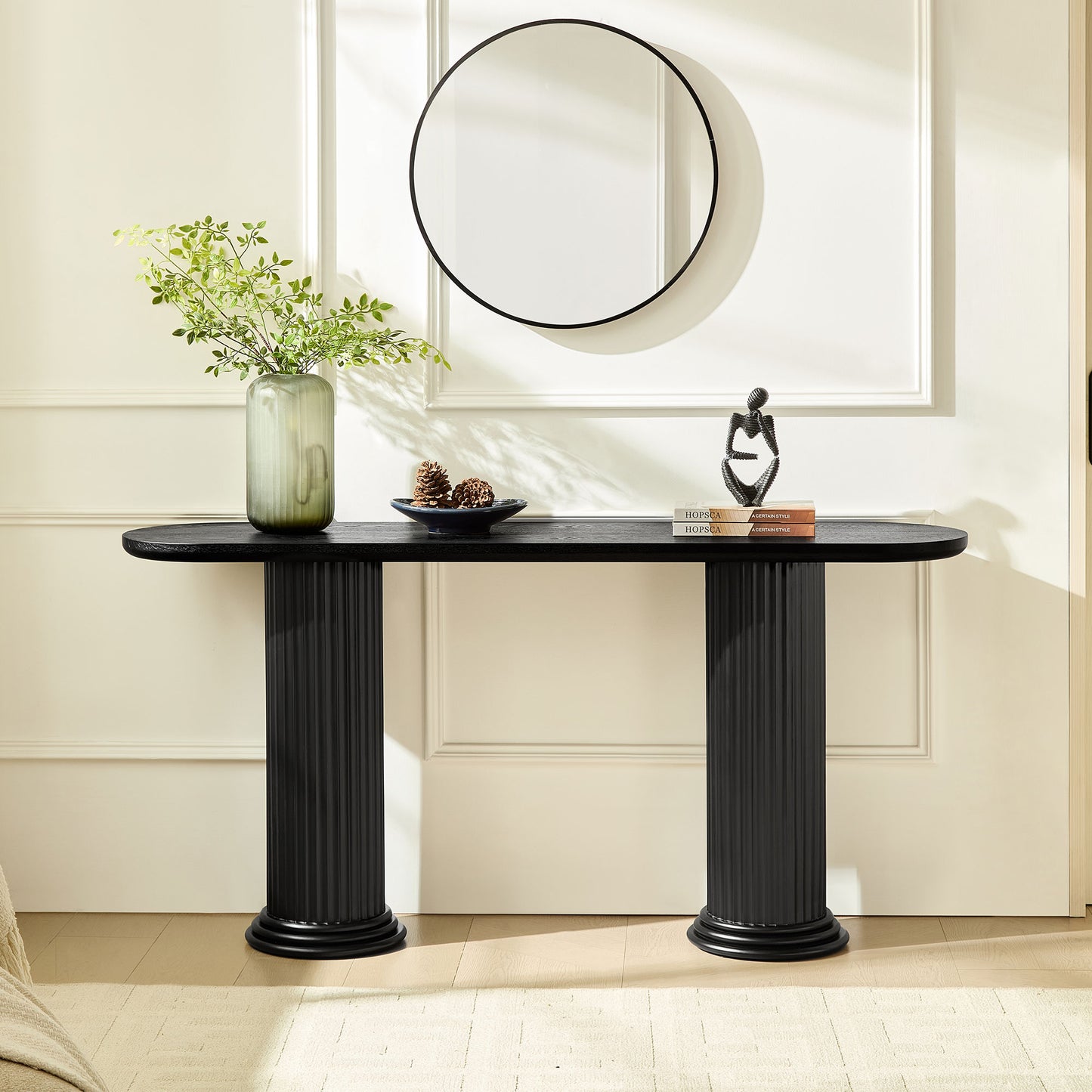 62.99 inch Modern Design Console Table with Roman-style Legs,MDF Entryway Table with Wood Venner for Living Room,Hallway image 1