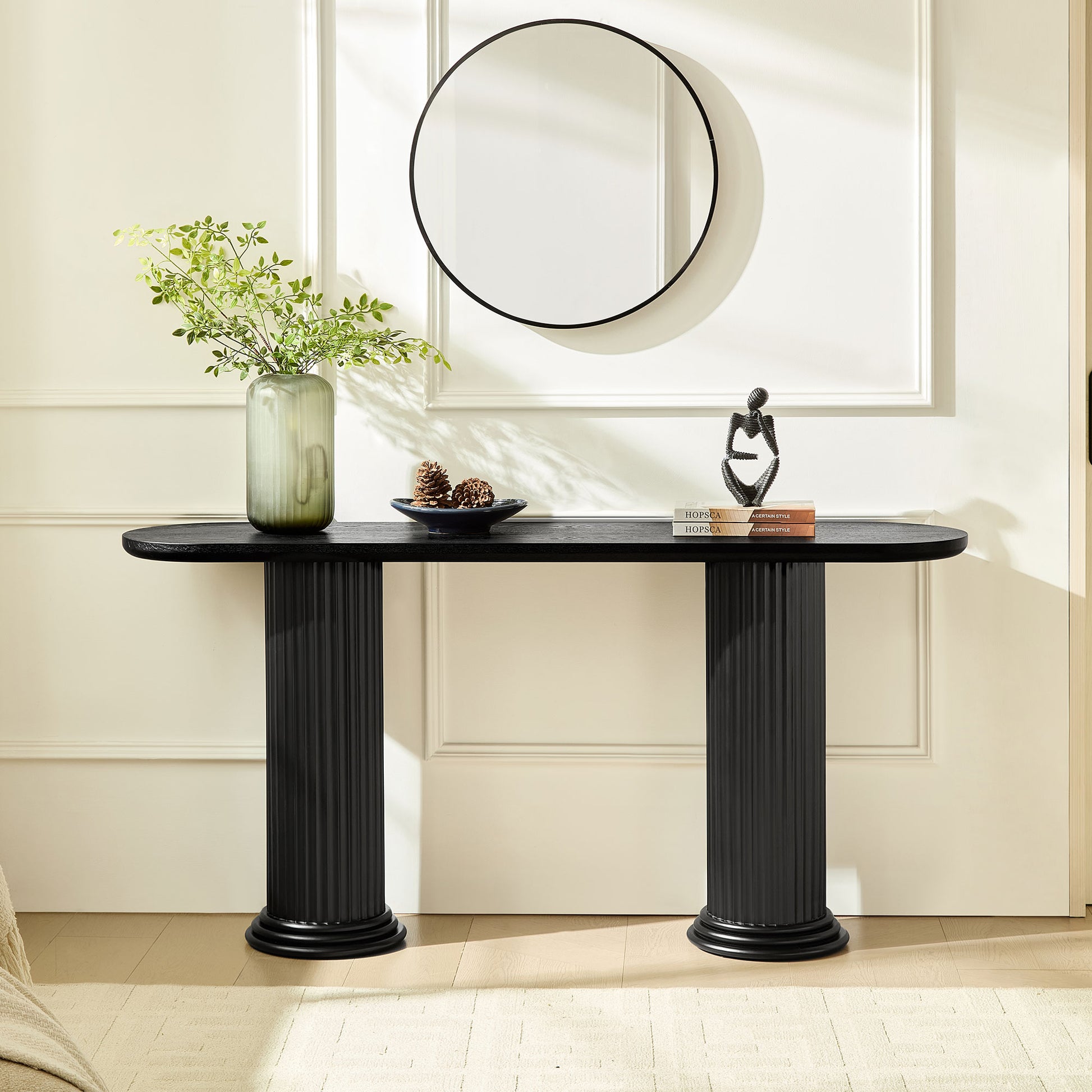 62.99 inch Modern Design Console Table with Roman-style Legs,MDF Entryway Table with Wood Venner for Living Room,Hallway image 1