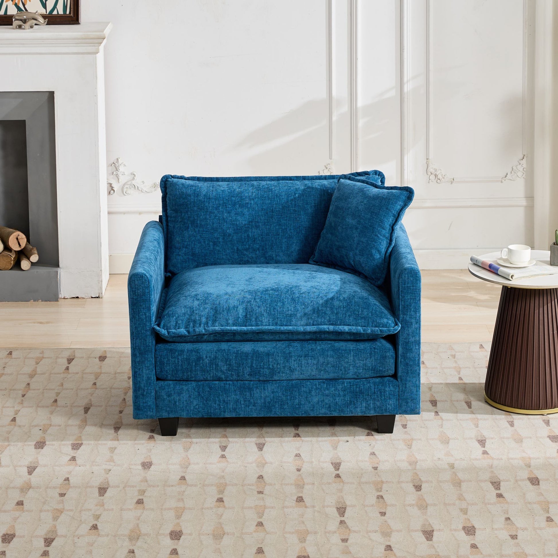 Cloud Sofa one Seat (Armrests are not included), Modern Sectional Couch, for Living Room Bedroom and Apartment, Comfy Double Layer Upholstered Seat Cushion, Breathable Chenille Fabric, Blue image 2