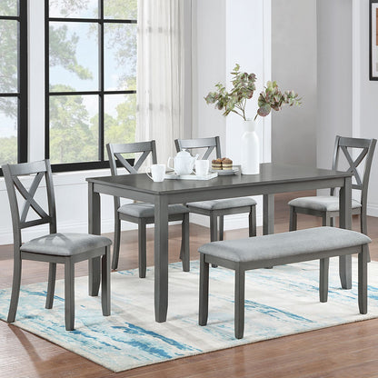 6 Piece Kitchen Dining Set, Rectangular Wooden Dining Table with 4 Upholstered Chairs and a Bench, Dining Table Set for  image 1