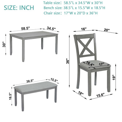 6 Piece Kitchen Dining Set, Rectangular Wooden Dining Table with 4 Upholstered Chairs and a Bench, Dining Table Set for  image 8
