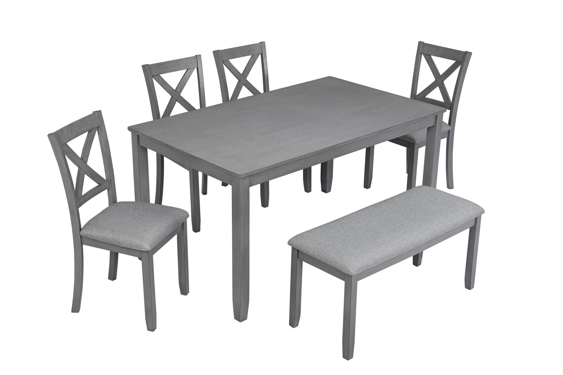 6 Piece Kitchen Dining Set, Rectangular Wooden Dining Table with 4 Upholstered Chairs and a Bench, Dining Table Set for  image 9
