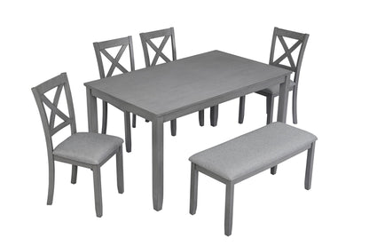 6 Piece Kitchen Dining Set, Rectangular Wooden Dining Table with 4 Upholstered Chairs and a Bench, Dining Table Set for  image 9