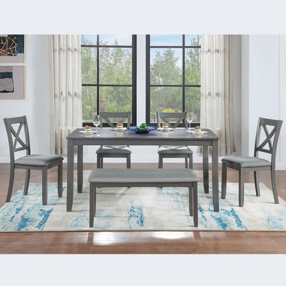 6 Piece Kitchen Dining Set, Rectangular Wooden Dining Table with 4 Upholstered Chairs and a Bench, Dining Table Set for  image 2