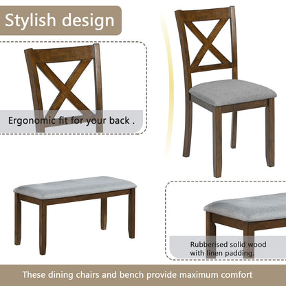 6 Piece Kitchen Dining Set, Rectangular Wooden Dining Table with 4 Upholstered Chairs and a Bench, Dining Table Set for  image 7