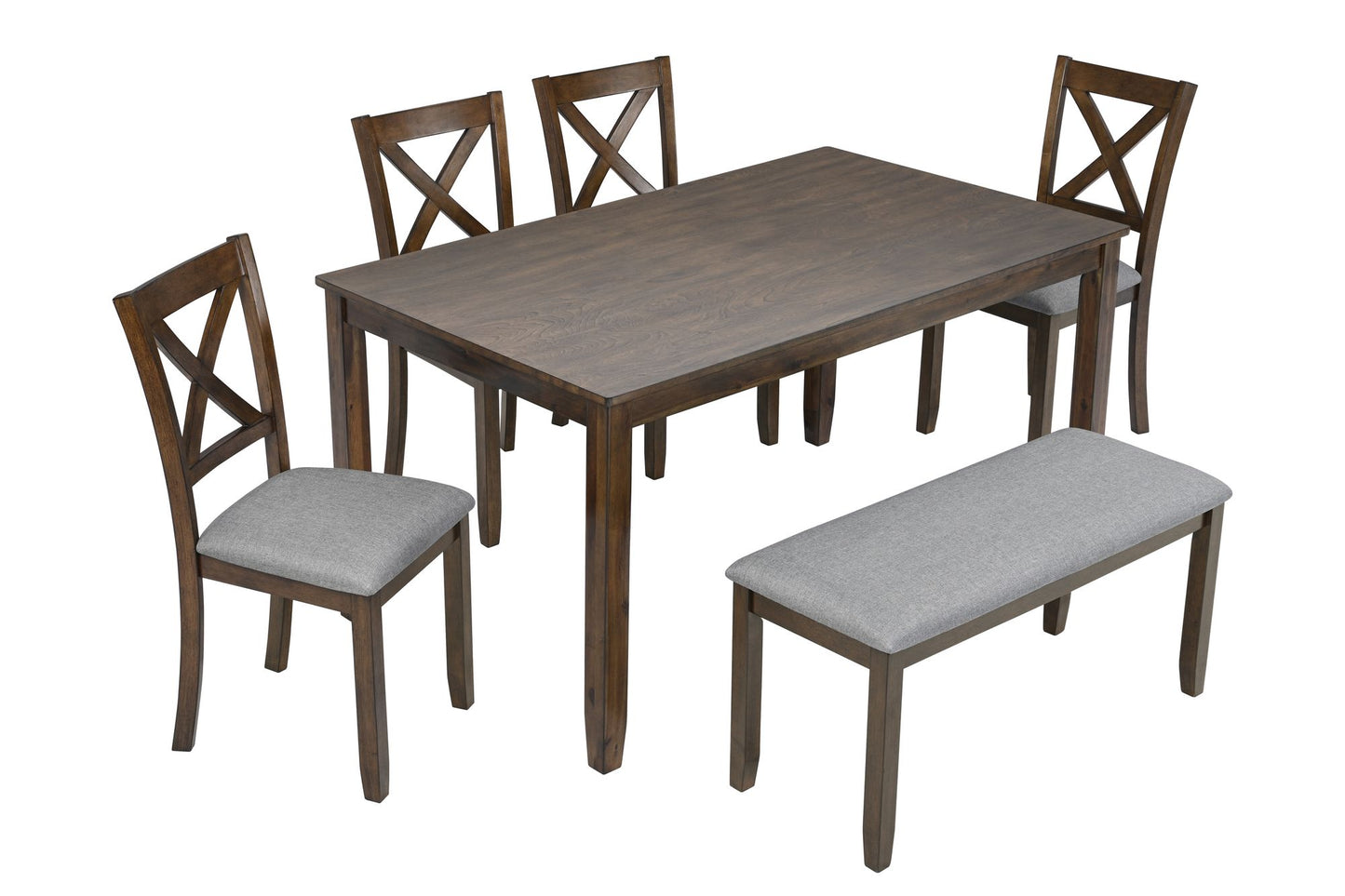 6 Piece Kitchen Dining Set, Rectangular Wooden Dining Table with 4 Upholstered Chairs and a Bench, Dining Table Set for  image 9