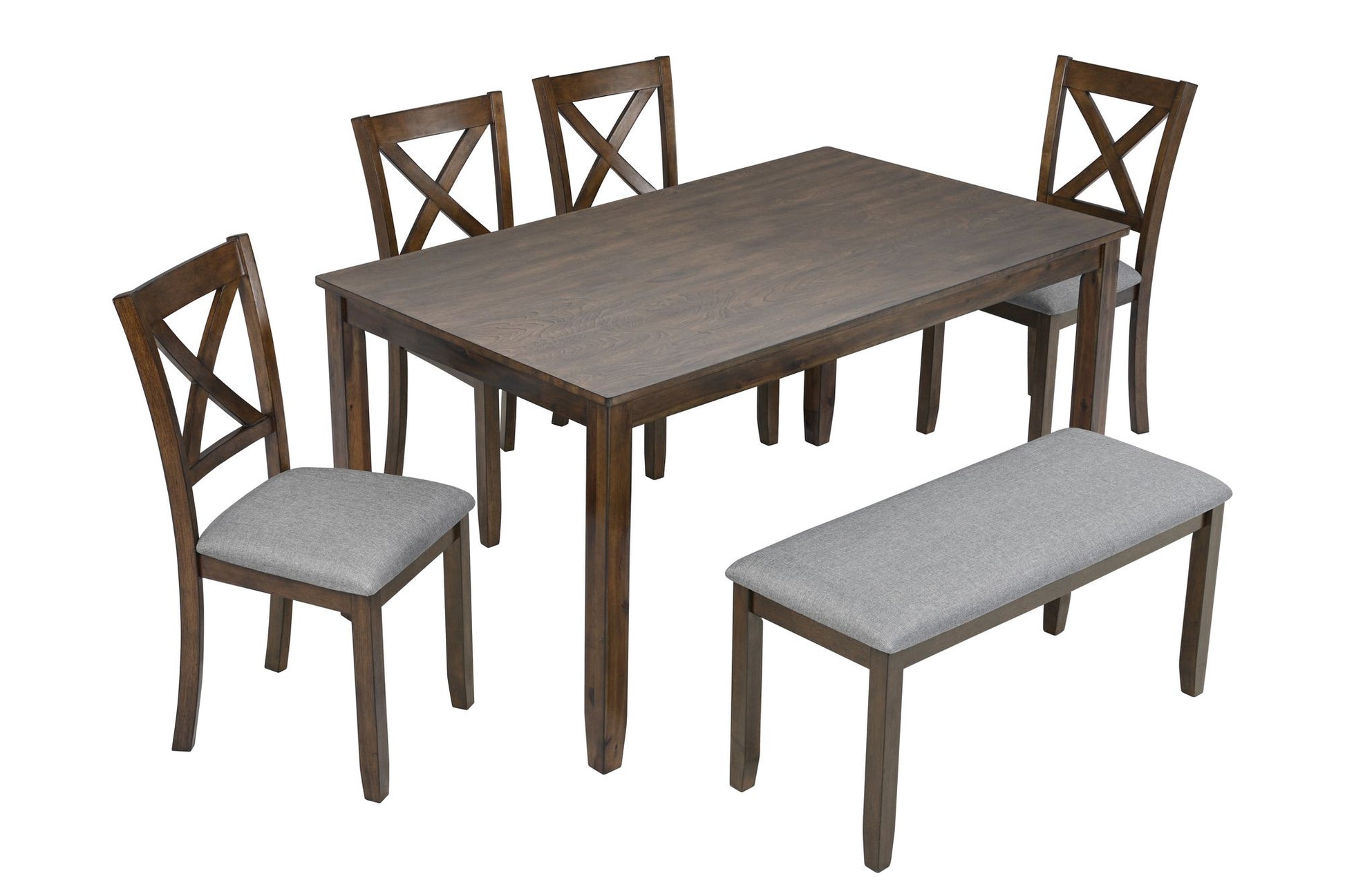 6 Piece Kitchen Dining Set, Rectangular Wooden Dining Table with 4 Upholstered Chairs and a Bench, Dining Table Set for  image 9