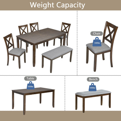 6 Piece Kitchen Dining Set, Rectangular Wooden Dining Table with 4 Upholstered Chairs and a Bench, Dining Table Set for  image 5