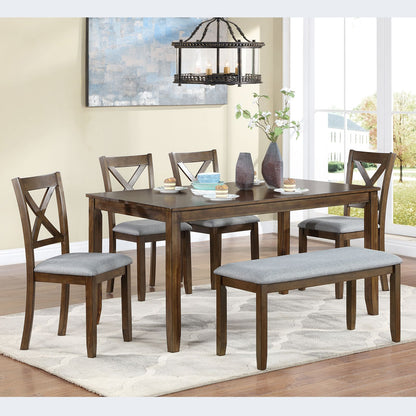 6 Piece Kitchen Dining Set, Rectangular Wooden Dining Table with 4 Upholstered Chairs and a Bench, Dining Table Set for  image 1