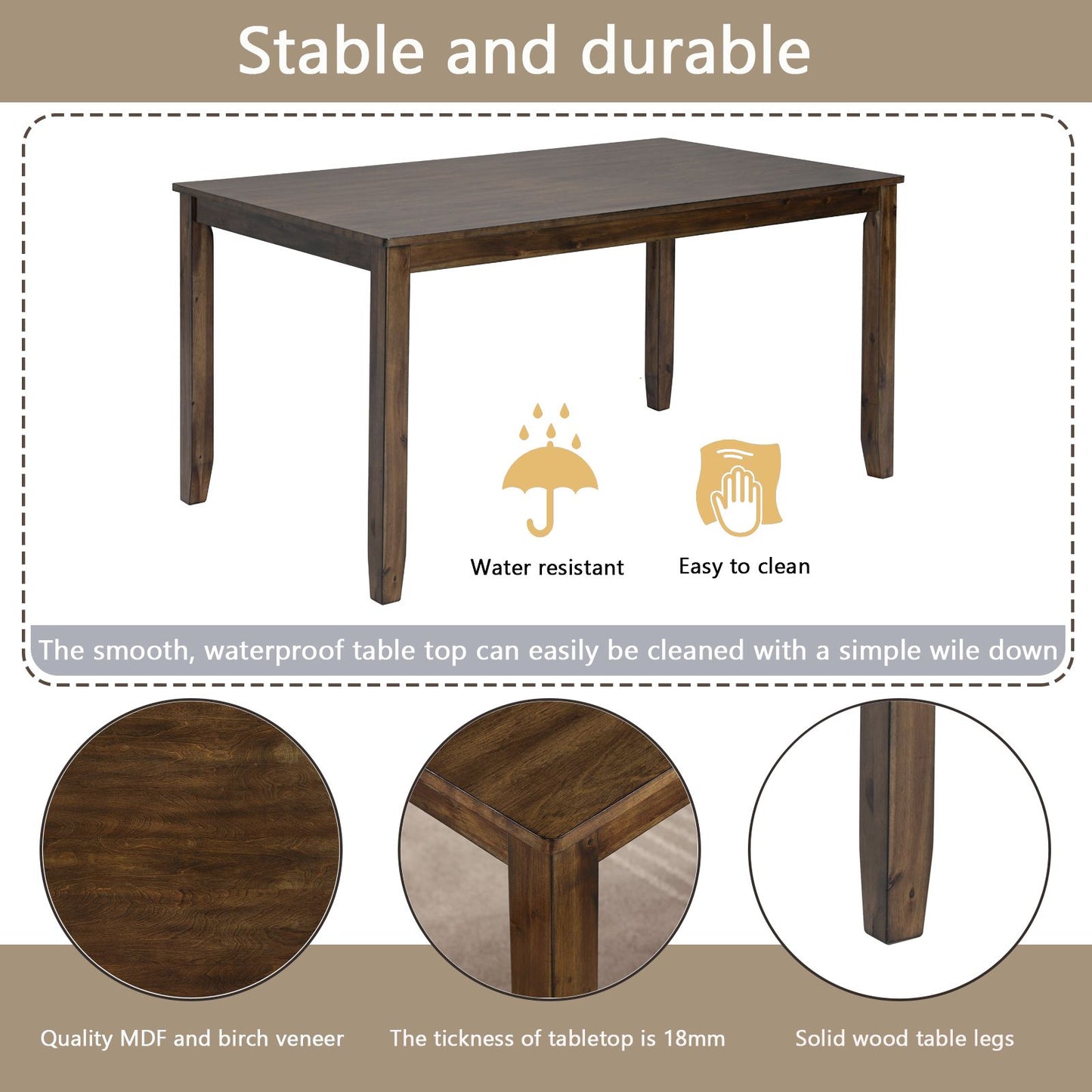 6 Piece Kitchen Dining Set, Rectangular Wooden Dining Table with 4 Upholstered Chairs and a Bench, Dining Table Set for  image 6