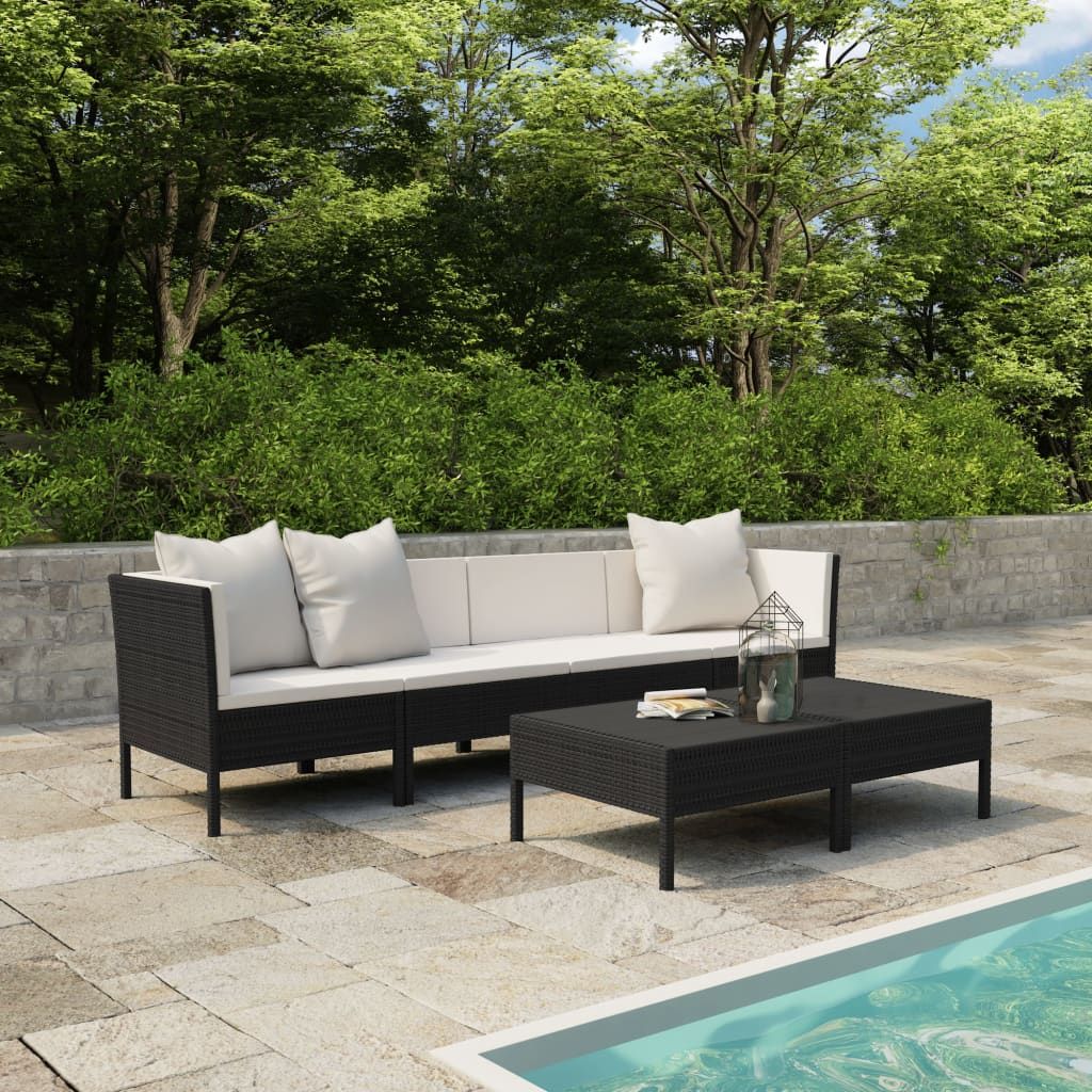 6 Piece Patio Lounge Set with Cushions Poly Rattan Black image 1