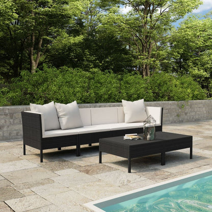 6 Piece Patio Lounge Set with Cushions Poly Rattan Black image 1