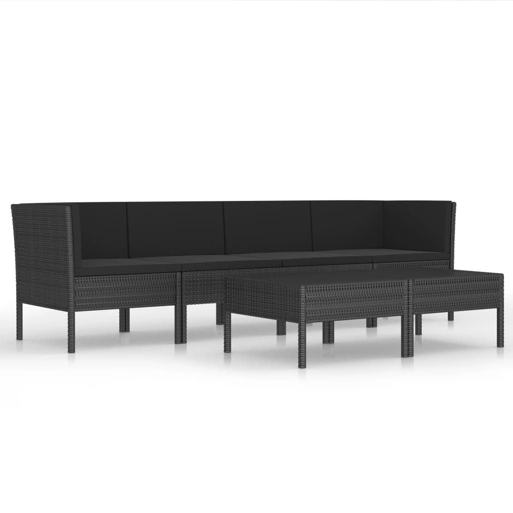 6 Piece Patio Lounge Set with Cushions Poly Rattan Black image 2