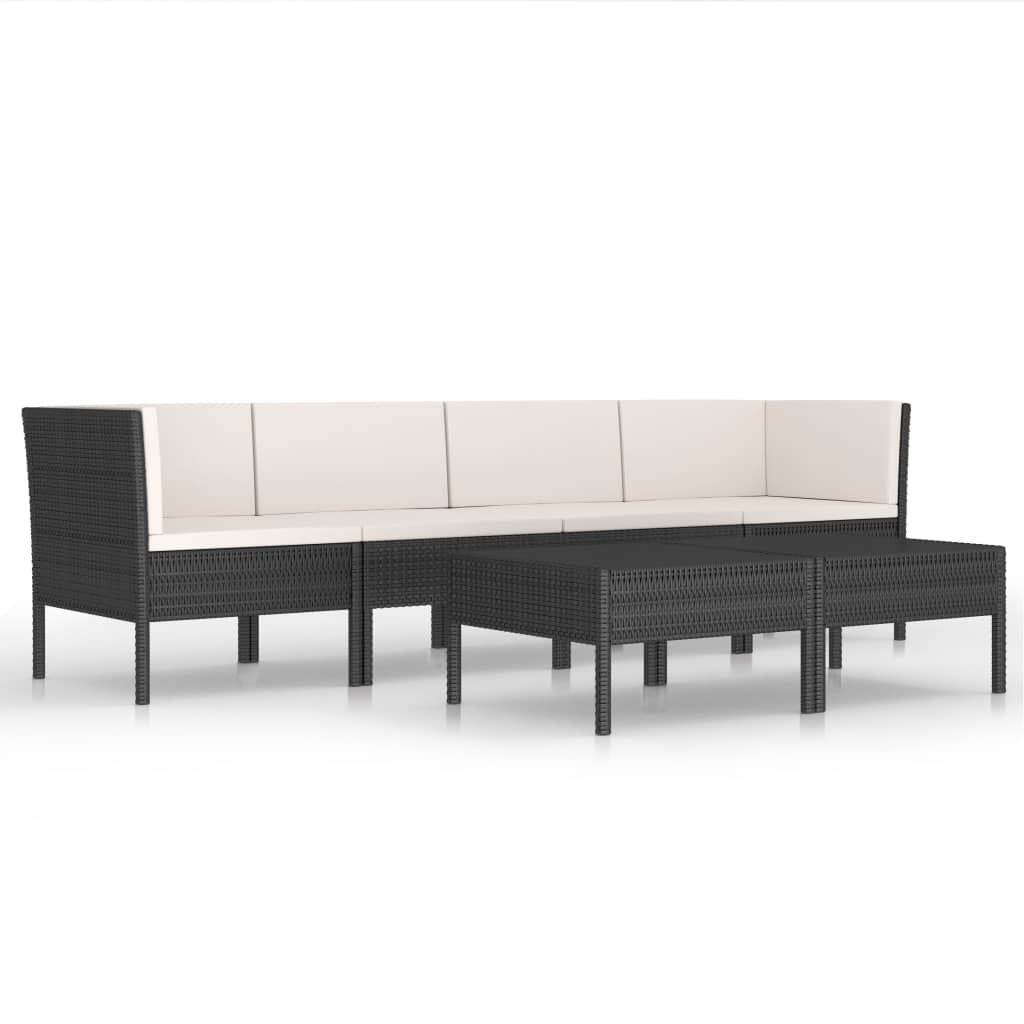 6 Piece Patio Lounge Set with Cushions Poly Rattan Black image 2