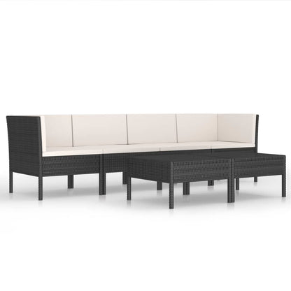 6 Piece Patio Lounge Set with Cushions Poly Rattan Black image 2