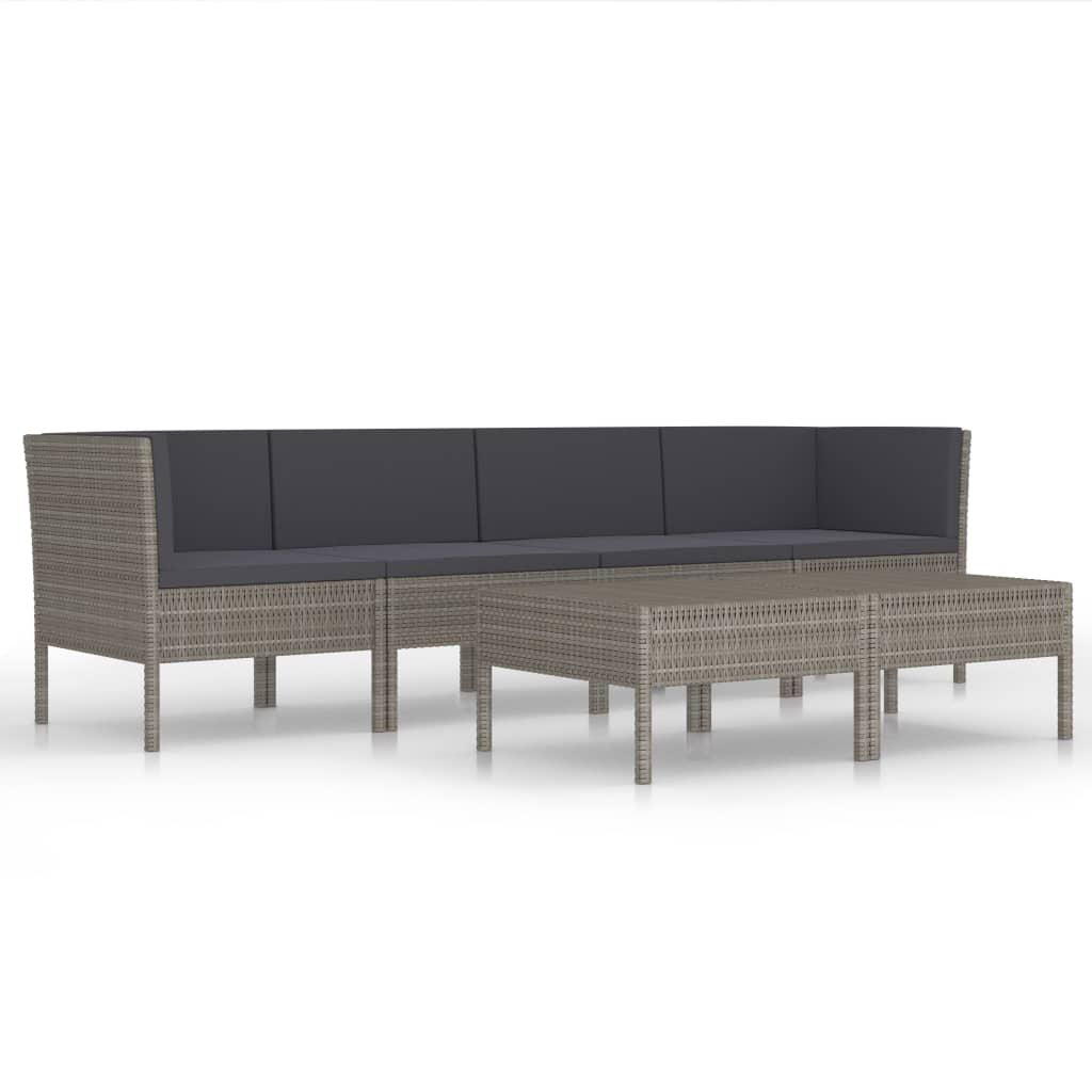 6 Piece Patio Lounge Set with Cushions Poly Rattan Gray image 2