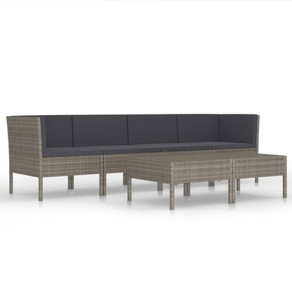 6 Piece Patio Lounge Set with Cushions Poly Rattan Gray image 2