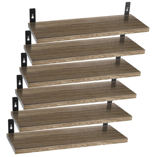6 Sets Floating Shelves Wall Mounted Wood Storage Shelves Dark Brown - Front View