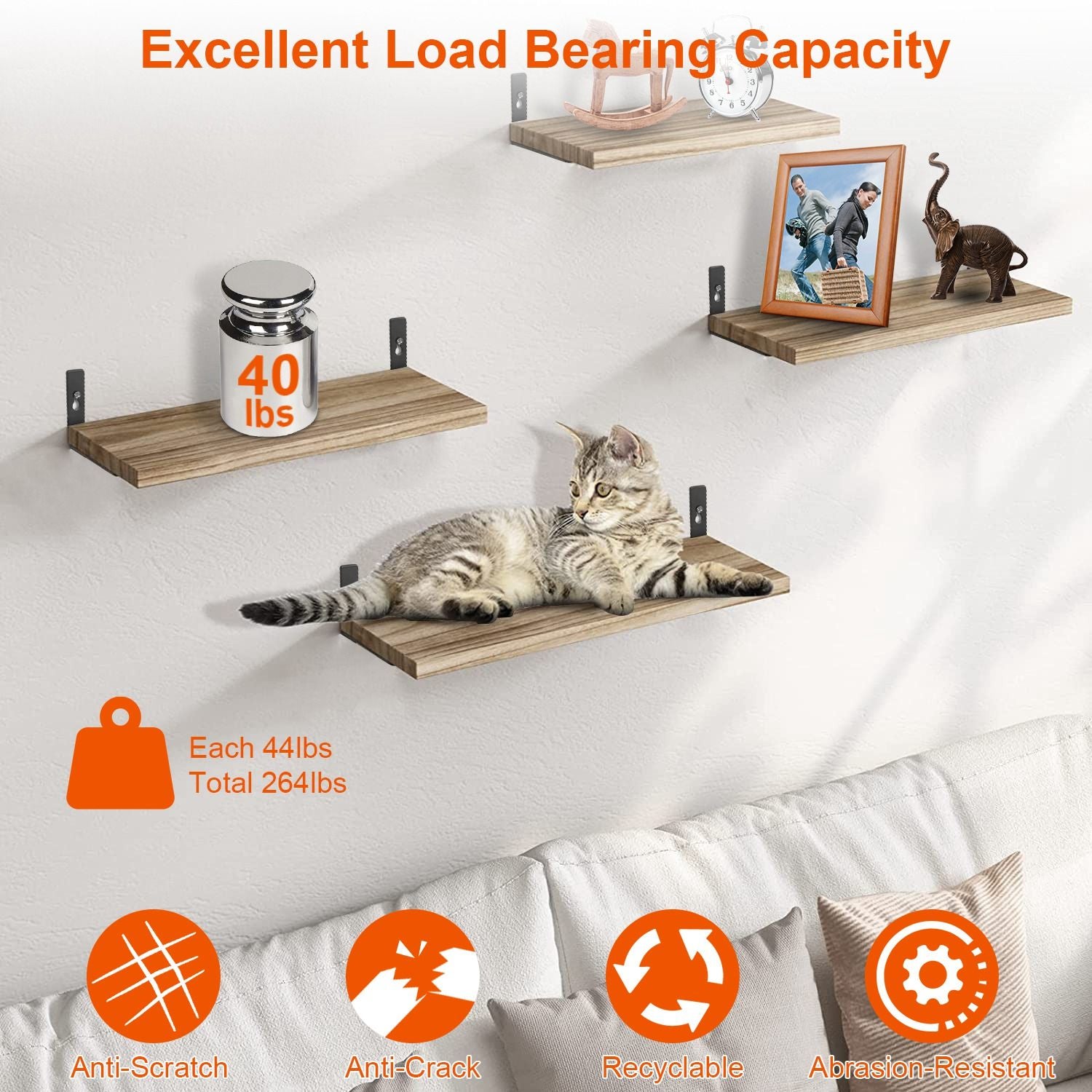 6 Sets Floating Shelves 15.55x5.19Inch Wall Mounted Shelves Wood Storage Shelves Metal Bracket Hanging Display Shelf Wal image 4