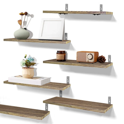 6 Sets Floating Shelves 15.55x5.19Inch Wall Mounted Shelves Wood Storage Shelves Metal Bracket Hanging Display Shelf Wal image 11
