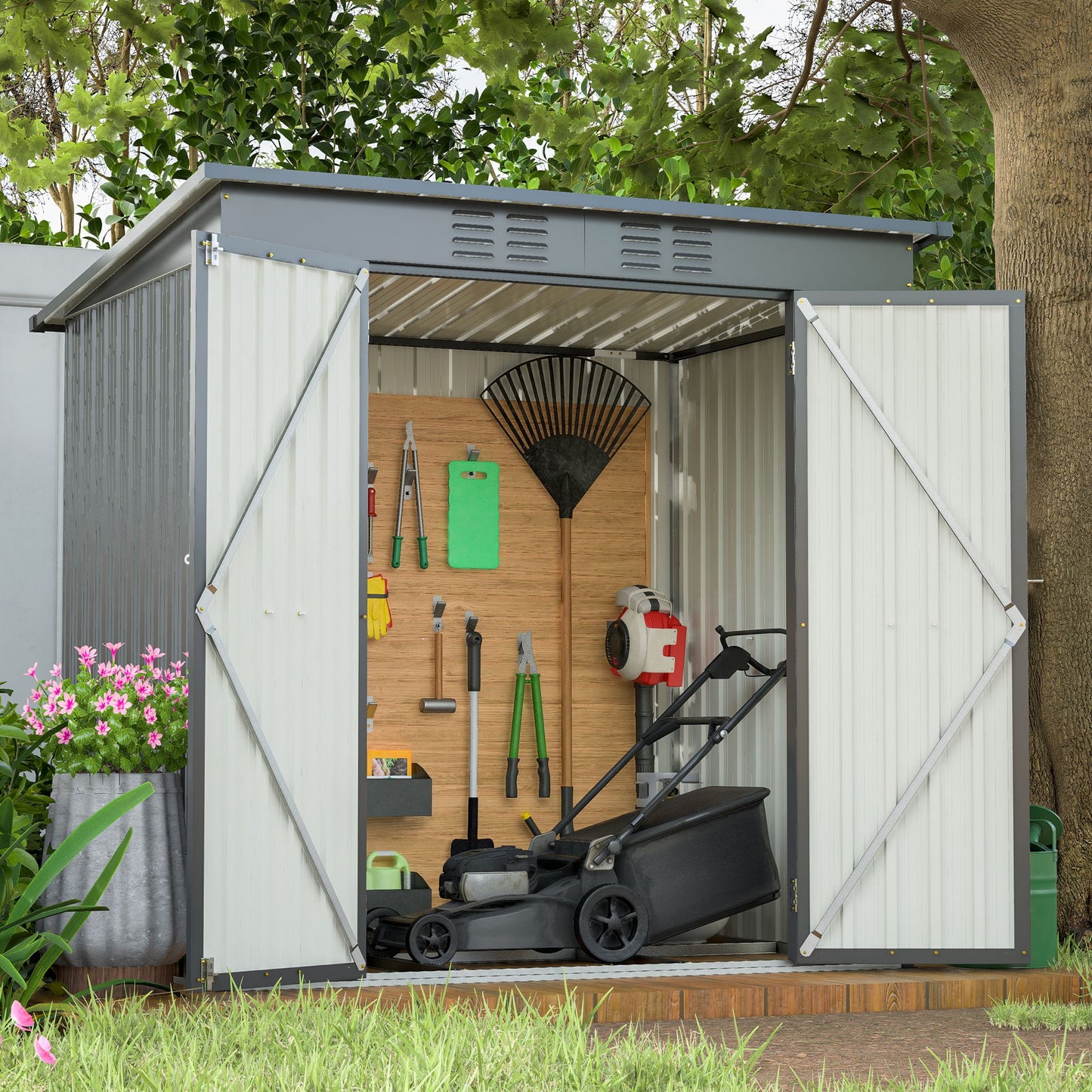 6 x 4 ft Outdoor Storage Shed, All Weather Tool Shed for Garden, Backyard, Lawn, Black image 13