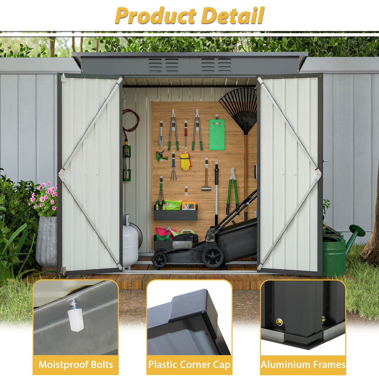 6 x 4 ft Outdoor Storage Shed, All Weather Tool Shed for Garden, Backyard, Lawn, Black image 3