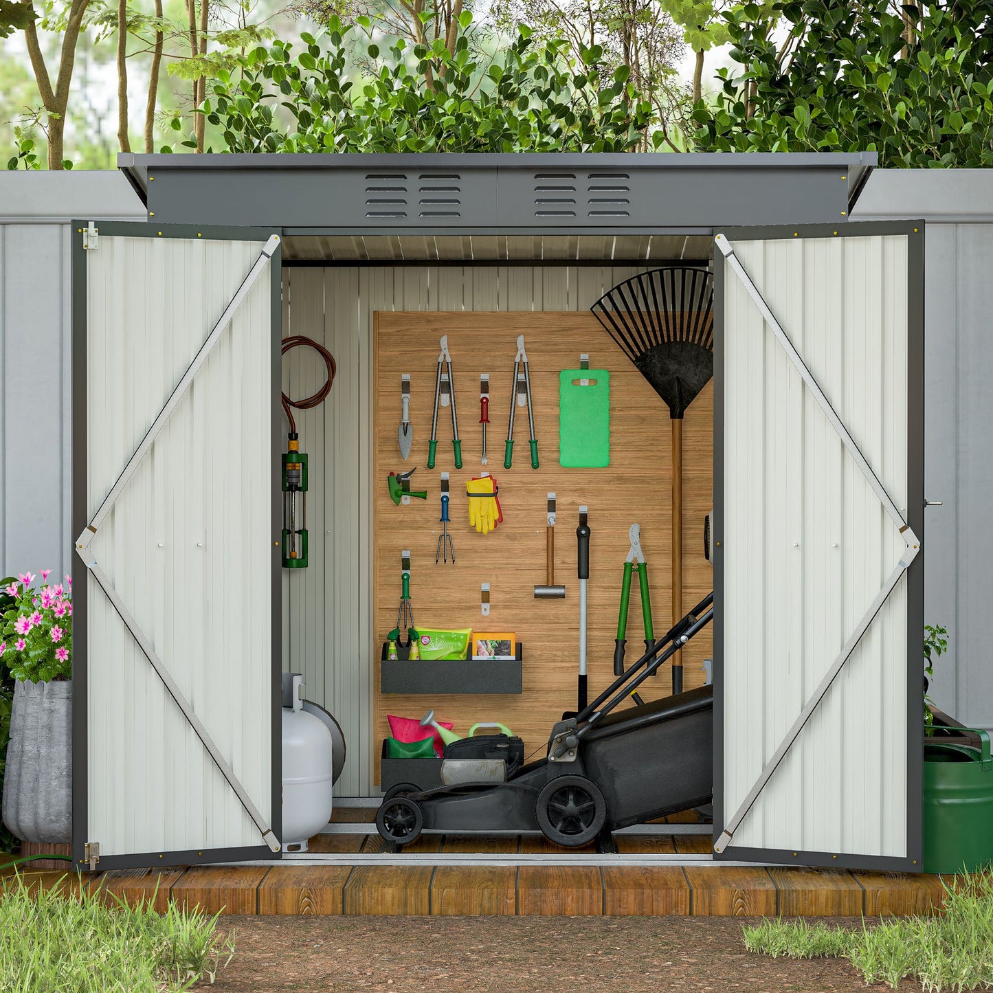 6 x 4 ft Outdoor Storage Shed, All Weather Tool Shed for Garden, Backyard, Lawn, Black image 15