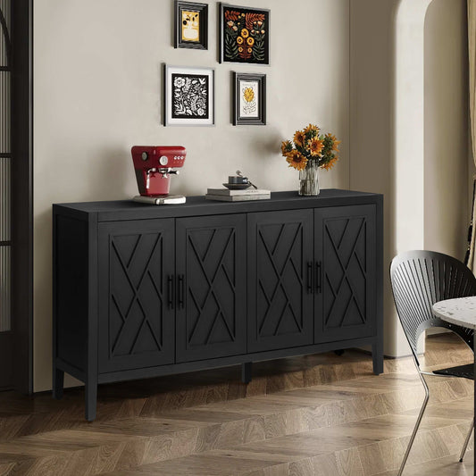 60 inch modern farmhouse accent cabinet with 4 doors and adjustable shelf - front view