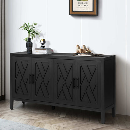 60 inches Modern Farmhouse Accent Cabinet with 4 Doors and Adjustable Shelf Wood Sideboard Buffet Cabinet Console Table  image 3